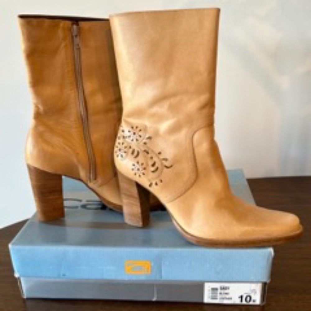 Candies Blond Leather VTG 90s Y2k Heeled Zipper Boots Size 10